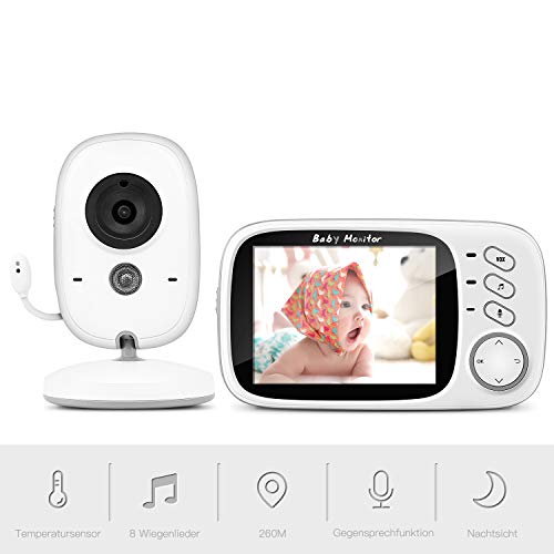 Babyphone mit Kamera, BOIFUN Smart Baby Monitor Video Überwachung mit 3.2' Digital LCD Bildschirm Wireless, VOX, Nachtsicht, Wecker, Temperaturüberwachung, Gegensprechfunktion, Wiederaufladbar