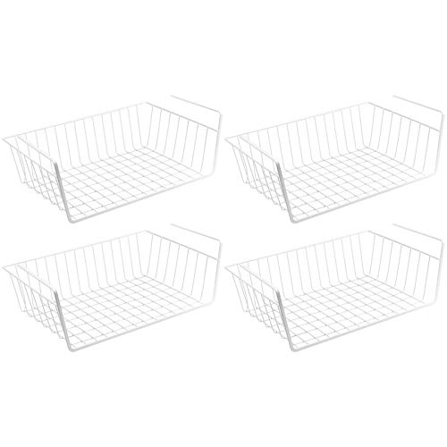 Wellgro 4er Set Schrankkörbe zum Einhängen aus Metall - ca. 41 x 26 x 15 cm (LxBxH) - schaffen Sie zusätzlichen Platz - weiß
