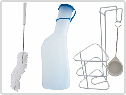Urinflaschen-Set ' Das Profimodel ' Urinflasche mit Bürste und Halterung, milchig