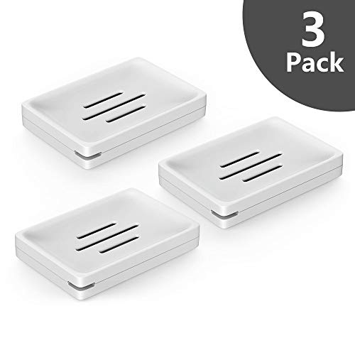 Luvan Seifenschale Seifenhalter mit Ablauf für Badezimmer,abnehmbar für einfache Reinigung,aus ABS Kunststoff in Lebensmittelqualität,Seife trocken und sauber halten,Keine breiige Seife mehr,3 Stück