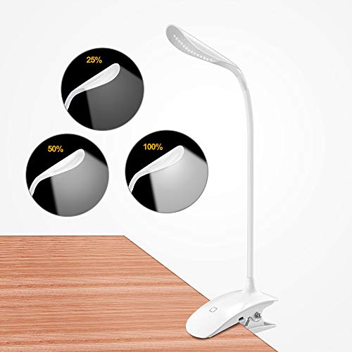 Leselampe Klemme, omitium LED Klemmleuchte mit Berührungssensor, Stufenlose Helligkeit, 3 Stufen Farbtemperatur, Schreibtischlampe, Buchlampe, USB aufladbare Klemmlampe zum Studieren und Arbeiten