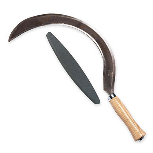 Mondsichel handgeschmiedete Sichel Gartenwerkzeug für Rechtshänder (14 cm Stiellänge) Handarbeit aus Deutschland Nachhaltig inkl. gratis Schleifstein