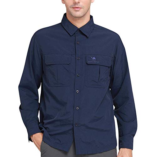 CAMEL CROWN Herren Langarmshirt Schnelltrocknend UV Schutz Atmungsaktiv Langarm Hemd Männer Outdoor Einfarbige Knöpfen Taschen Freizeithemd Reise Arbeit Shirt Tops Wandern Angeln Camping