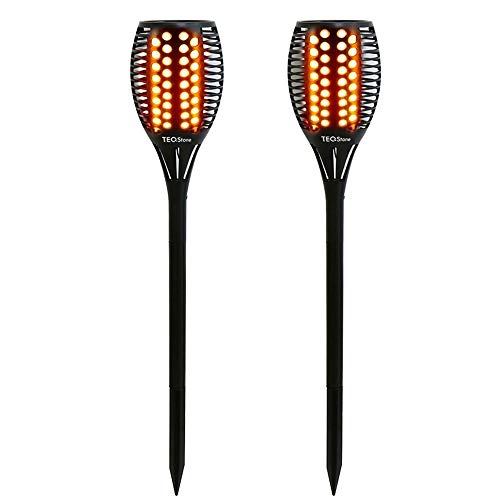 TEQStone Solarleuchte Garten Outdoor, Solarlampen für Außen LED Solar Taschenlampe, Garten Solar Fackeln, Realistischer Flackernder Flammeneffekt, IP65 Wasserdicht (2 Stück)