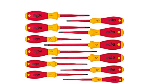 Wiha Schraubendreher Set VDE, 12-tlg., electric SlimFix für tiefliegende Schrauben, ergonomischer Griff für kraftvolles Drehen, Allrounder für Elektriker, Schlitz - Kreuz / Phillips - Torx - Pozidriv, VDE-geprüft, stückgeprüft