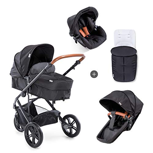 Hauck /Pacific 3 Shop N Drive / 7 teiliger Kombi Kinderwagen /Babyschale Gr. 0/ Babywanne umbaubar/ drehbarer Sitz/ Matratze/Beindecke/Fußsack /höhenverstellbarer Schieber/ leicht /Caviar