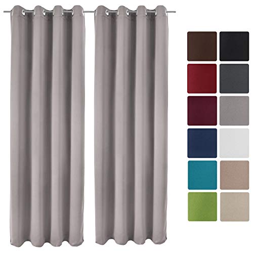 Beautissu 2er Set Gardine Blackout-Vorhang Amelie Ösen 140x245 cm blickdichter Ösenschal - Verdunklungsgardine Ösenaufhängung Grau