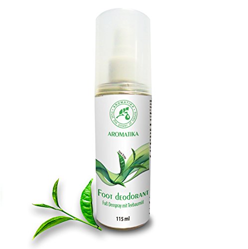 Fußspray mit 100% natürlichem Teebaumöl und Pfefferminzduft, Fussdeo 115 ml, Fußdeospray für Fußpflege und gegen Fußgeruch, Foot Spray von AROMATIKA