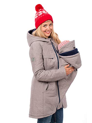 Viva la Mama Winterumstandsmantel Tragejacke lang warm Umstandsmode Jacke Damen Polaris hellgrau - M