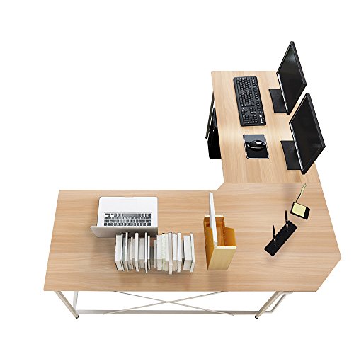DlandHome 150 cm + 150 cm Computertisch Eckschreibtisch Winkelschreibtisch L-förmig, großer Gaming Schreibtisch Arbeitstisch Bürotisch PC Laptop Studie Tisch mit CPU-Ständer