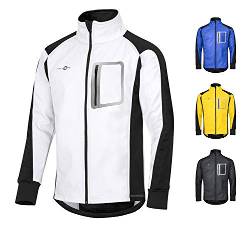 CYCLEHERO Winddichte Fahrradjacke wasserdicht atmungsaktiv reflektierend Softshell Jacke Outdoorjacke (Weiß, L)