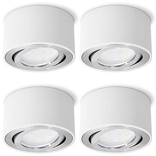 SSC-LUXon CELI-1W LED Aufbauspot weiß rund 4er Set - flach & schwenkbar - 4x Aufbaustrahler inkl. LED Modul 5W warmweiß 230V