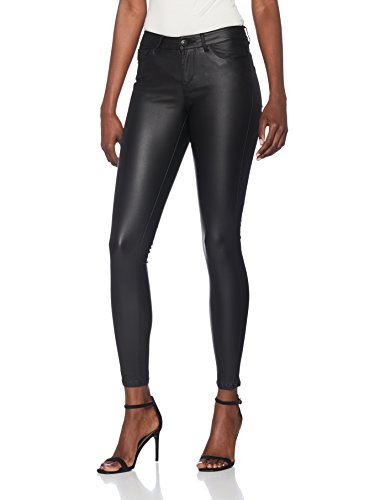VERO MODA Damen Vmseven NW SS Smooth Coated Pants NOOS Hose, Schwarz (Black Detail:Coated), 36 /L30 (Herstellergröße: S)