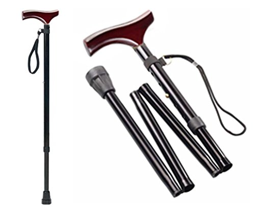 Gehstock Krückstock Spazierstock mit edlem Holzgriff Faltbar Schwarz 1 Stück Wanderstock Gehhilfe Tiga-Med Krückstöcke