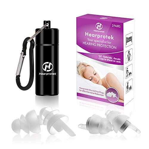 [2019 Neues Design] Ohrstöpsel zum Schlafen, Hearprotek 2 Paar Gehörschutz Ohrstöpsel (32db & 30db) zum Lärm Reduktion, Seitenschläfer, Schnarchen, Reisen, Arbeiten, Sicherheit und Konstruktion (Weiß)
