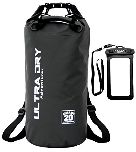 Ultra Dry Wasserdichte Tasche/Sack, Trockentasche Premiumqualität, wasserdichter Handybeutel und langer, verstellbarer Schultergurt inklusive, geeignet zum Kajak-, Boot-, Kanufahren/Angeln/Rafting/Schwimmen/Camping/Snowboarden, schwarz, 20 l