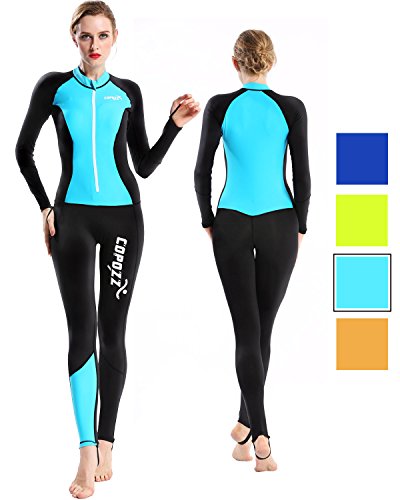 COPOZZ Dünner Neoprenanzug für Herren und Damen, Dehnbar Lycra Stoff Ganzkörper Lang Ärmel UV-geschützt Rash Guard Badeanzug Badebekleidung Wassersport Anzug für Schnorcheln Tauchen Schwimmen Surfen