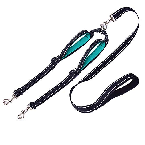 Doppelte Hundeleine, Doppelleine-Koppler-Splitter Kein Kabelsalat mit bequemen gepolsterten Griffen zum Trainieren und Gehen 2 Hunde, reflektierende verstellbare Hundeleine für mittelgroße Hunde