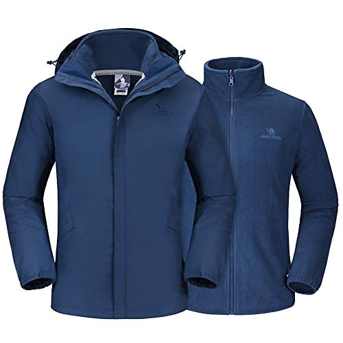 CAMEL CROWN 3-in-1 Herren Outdoorjacke Wasserdicht Winddicht Warmer Skijacke mit Taschen Kapuze Zweiteilige Winterjacke mit Fleece Jacke Freizeitjacke für Ski Snowboard Wandern Klettern Reisen