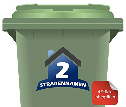 RJWprint Mülltonnen-Aufkleber Personalisierbar mit Adresse/Straßennamen 15 x 12 cm, 4 Stück