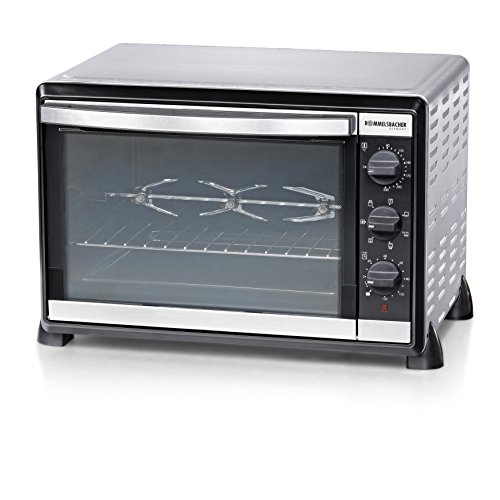 ROMMELSBACHER BG 1805/E Minibackofen mit Umluft & XXL-Drehspieß / 42 Liter / 7 Heizarten / 4 Einschubebenen / Doppelverglasung / Innenbeleuchtung / 1800 W / Edelstahl