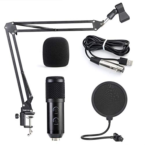 Koolertron Kondensator-Mikrofon Bundle, BM-900 Mic Set mit verstellbarem Mic Suspension Scissor Arm, Shock Mount und Double-Layer Pop Filter für Studio Recording & Broadcasting