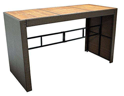 DEGAMO Bartisch Cortina 185x80cm, Höhe 110cm, Metallgestell + Polyrattan braun, Tischplatte Akazie