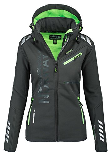 Geographical Norway Damen Softshell Funktions Outdoor Regen Jacke Sport [GeNo-24-Dunkelgrau-Gr.XL]