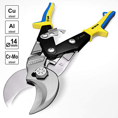 S&R Kraft-Kabelschneider 250 mm, Kabelschere mit Multi-Hebel-Mechanismus für Cu- und Al-Kabel. Elektriker-Werkzeug