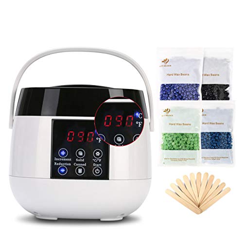Wachswärmer mit LED-Anzeige, 4 Wachspackungen, 20 Wachspatel, Wachserhitzer für Haarentfernungsgerät  Achselhöhle Beine Bikini