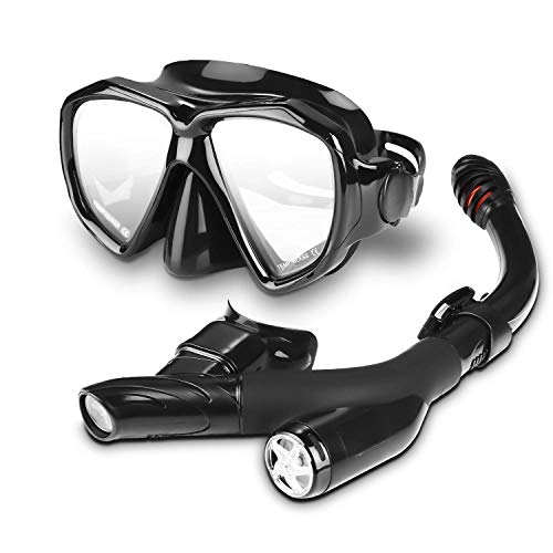 Speedsporting Trocken Schnorchelset, Anti-Fog Tauchmaske,Leichtes Atmen und Professionelle Schnorchelmaske mit Weichen Mundstück, Anti-Leck Schnorchel Set für Erwachsene und Kinder (Schwarz 1)