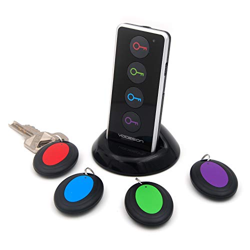 vodeson Schlüsselfinder Wireless Key Finder RF kabelloser Sachenfinder 1 Sender mit 4 Empfänger LED Taschenlampe Tonsignal Licht Lichtzeichen (Schwarz)