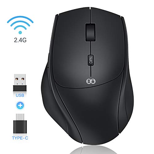 Jelly Comb Kabellose Maus, 2.4G & Typ C Wireless Maus Dual-Modus, Optische Silent Ergonomische Maus Kabellos, 7 Tasten Maus mit USB A/C Empfänger für PC/Laptop/Android Tablet (Schwarz)