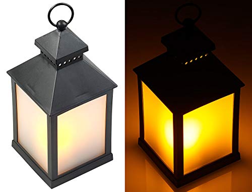 Lunartec Windlicht: LED-Laterne mit realistischem Flammenspiel und Timer, schwarz (Dekolaterne)