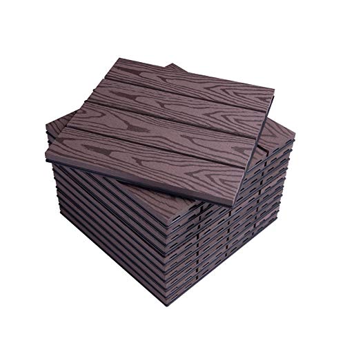 WOLTU GTF002hco WPC Terrassenfliesen Terrassendielen Fliese in Holzoptik Bodenbelag mit klicksystem Coffee (11 Stück / 1 m²)