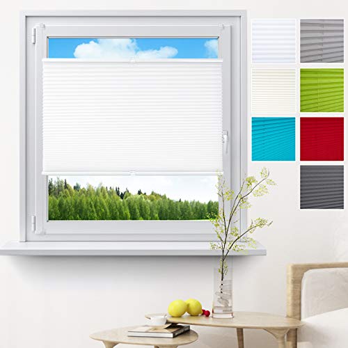 WOLTU #325, Plissee Rollo Klemmfix ohne Bohren oder mit Bohren Milchglas Muster, Jalousie Faltrollo Verdunklung easyfix verspannt, Sichtschutz Sonnenschutz für Fenster Tür, 85x220 cm Weiß