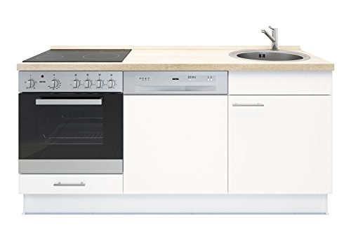 Miniküche mit Geschirrspüler, Spüle, Ofen, Kochfeld, Arbeitsplatte und Unterschränke - Weiß - Links ausgerichtet