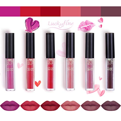 Lipgloss Set, Luckyfine Lipgloss Matte 6 Farben Lippenstift, Liquid Lipstick wasserdichte und langlebige Matte Flüssigkeit Lipgloss, Sexy Long Lasting Moisturizing, Nicht leicht zu verblassen