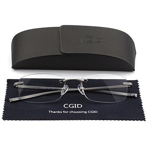 CGID Lesebrille Lesehilfe rahmenlose aus Aluminium - Magnesium - legierung rechteckig mit Etui Dioptrien von +1,00 bis +3,50 dpt. wählbar,+1.5