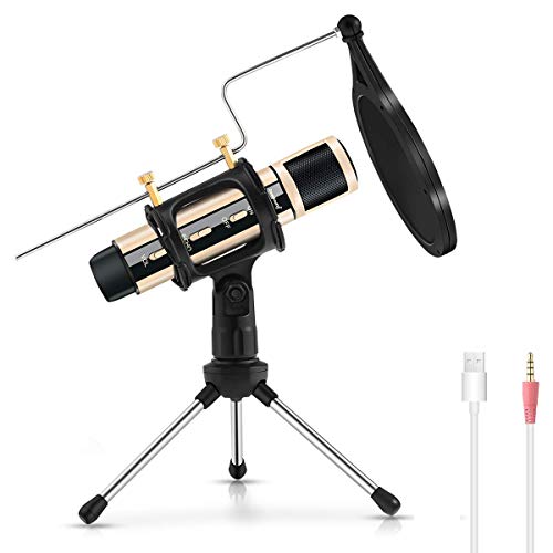 USB Kondensator Mikrofon, ZealSound Aufnahme Mikrofon Kit, Plug & Play-Mikrofon Eingebauter USB und 3,5 mm-Anschluss Ideal für Handys, ASMR, Laptops, MAC/PC, Karaoke-Gesang, Spiele, YouTube-Videos usw