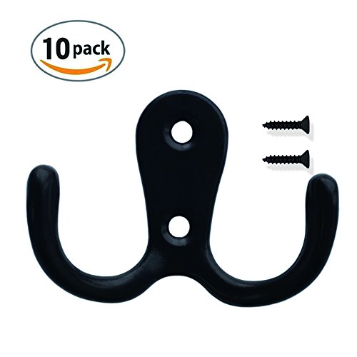 Bosdontek Kleiderhaken Vintage 10 stück Haken Wand Metall Huthaken Mantelhaken Doppelt Wandhaken für Garderobenhaken Badezimmer Küche (Schwarz)