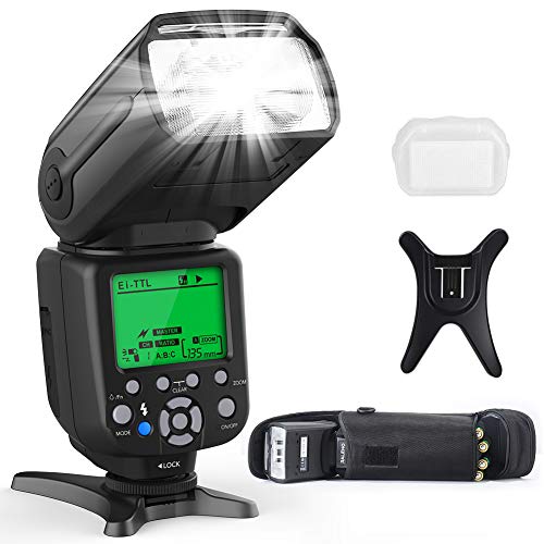 Flash Blitz Blitzgerät für Canon & Nikon DSLR Kameras, RALENO Auto-Focus Flash Speedlite Wechseln Sie Frei Zwischen E-TTL und i-TTL, mit LCD Bildschirm Kit Hart & Soft-Diffusor Objektivdeckelhalter