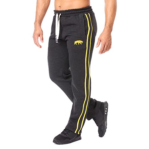 SMILODOX Herren Jogginghose | Trainingshose für Sport Fitness Gym Training & Freizeit | Sporthose - Jogger Pants - Sweatpants Hosen - Freizeithose Lang, Farbe:Anthrazit/Gelb, Größe:L