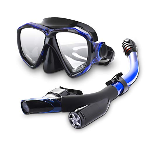 Speedsporting Trocken Schnorchelset, Anti-Fog Tauchmaske,Leichtes Atmen und Professionelle Schnorchelmaske mit Weichen Mundstück, Anti-Leck Schnorchel Set für Erwachsene und Kinder (Schwarz + Blau)