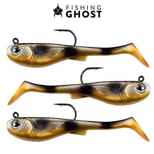 FISHINGGHOST GRUMPYbaby - 13gr, 11cm, Extreme Schwimmaktion, Angelköder zum Hechtangeln, Softbait, Swimbait, hohe Fangkraft, Köder zum Angeln auf Hecht, Gummifisch Hecht (GRUMPYbaby Gold)