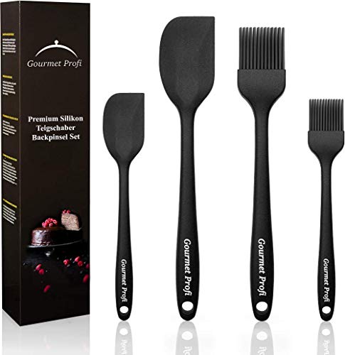 Gourmet Profi Premium Backpinsel und Teigschaber Silikon 4er Set, spülmaschinengeeignet, hitzebeständig, Teigspartel und Backpinsel Silikon