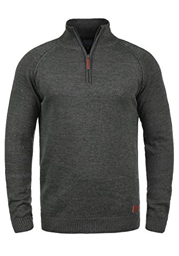 Blend Danovan Herren Strickpullover Troyer Feinstrick Pullover Mit Stehkragen Und Reißverschluss, Größe:M, Farbe:Charcoal (70818)