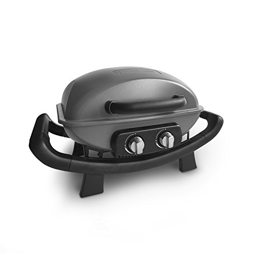 Burnhard Tragbarer 2-Brenner Gasgrill Wayne Tischgrill | Bis zu 300 °C | Gusseisen Grillrost | 2 Edelstahlbrenner mit Piezozündung | Kompaktgasgrill für Balkon