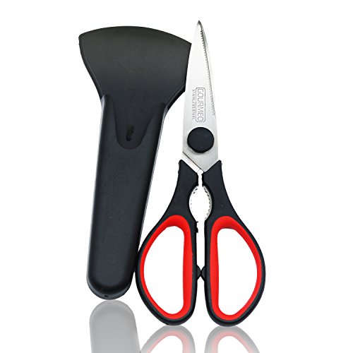 GOURMEO Küchenschere inkl. Schutzhalterung mit Haftfolie auf der Rückseite | 2 Jahre Zufriedenheitsgarantie | Multifunktionsschere, Haushaltsschere, Allzweckschere