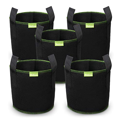 Simboom 5 Stück Tomaten Pflanzbeutel, Pflanzsack mit Griffe aus Filzstoff Pflanze Grow Bag für Tomaten, Blumen, Pflanzen und Mehr, Schwarz - 3 Gallonen (12 L)